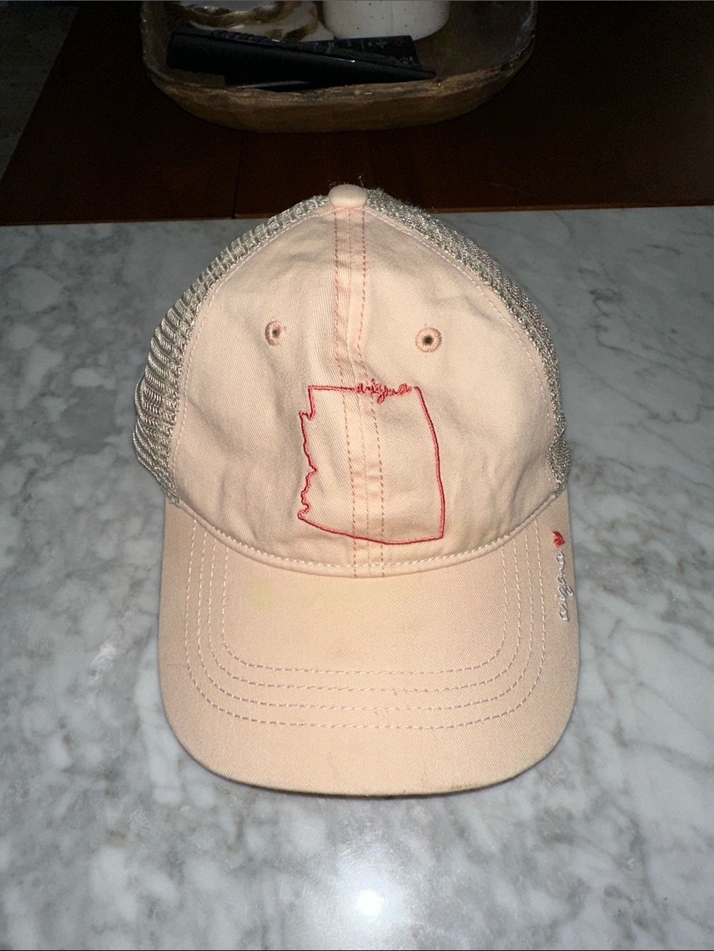 Womens Peach Mesh Back Baseball Cap with Arizona Outline Arizona State